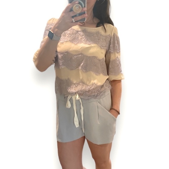 Olivine Gabbro Silk and Lace Blouse